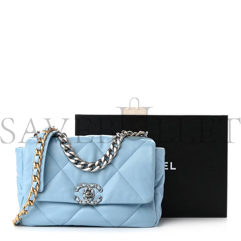 CHANEL LAMBSKIN QUILTED MEDIUM CHANEL 19 FLAP LIGHT BLUE SILVER HARDWARE (25*17*8cm) CHANEL LAMBSKIN QUILTED MEDIUM CHANEL 19 FLAP LIGHT BLUE SILVER HARDWARE (25*17*8cm)
