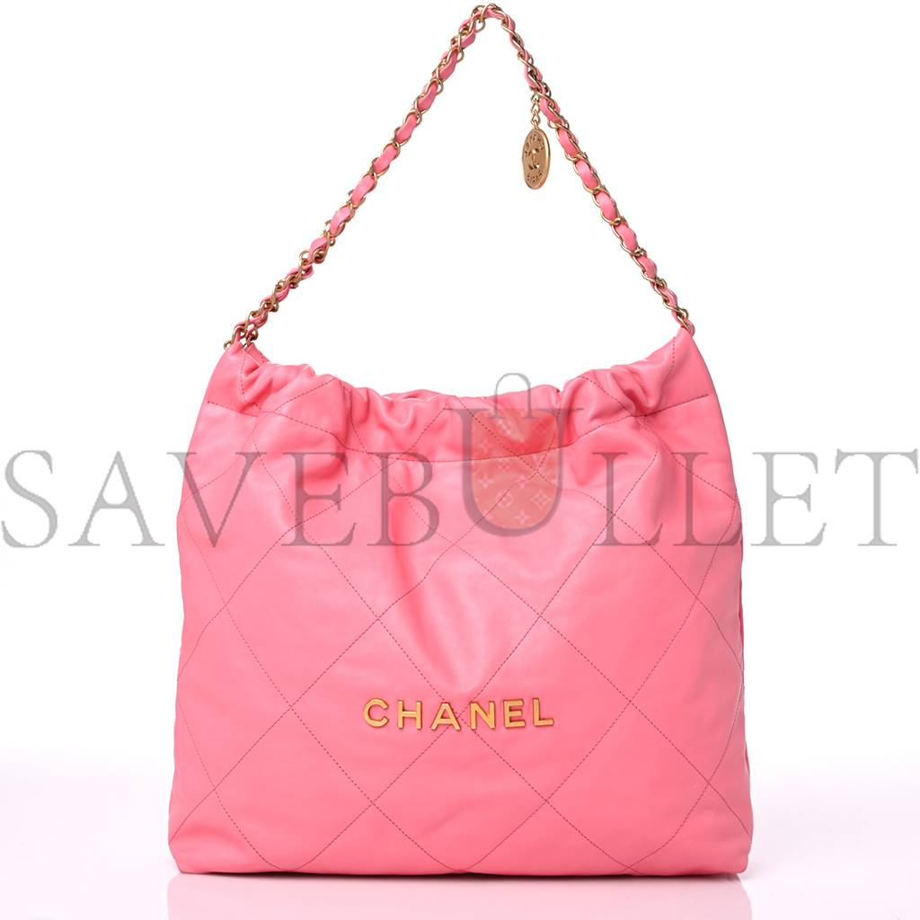 CHANEL SHINY CALFSKIN QUILTED CHANEL 22 DRAWSTRING BAG CORAL PINK GOLD HARDWARE (42*39*8cm) CHANEL SHINY CALFSKIN QUILTED CHANEL 22 DRAWSTRING BAG CORAL PINK GOLD HARDWARE (42*39*8cm)