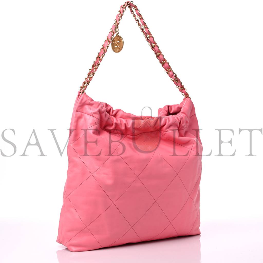 CHANEL SHINY CALFSKIN QUILTED CHANEL 22 DRAWSTRING BAG CORAL PINK GOLD HARDWARE (42*39*8cm) CHANEL SHINY CALFSKIN QUILTED CHANEL 22 DRAWSTRING BAG CORAL PINK GOLD HARDWARE (42*39*8cm)