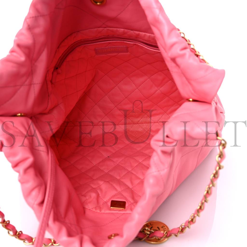CHANEL SHINY CALFSKIN QUILTED CHANEL 22 DRAWSTRING BAG CORAL PINK GOLD HARDWARE (42*39*8cm) CHANEL SHINY CALFSKIN QUILTED CHANEL 22 DRAWSTRING BAG CORAL PINK GOLD HARDWARE (42*39*8cm)