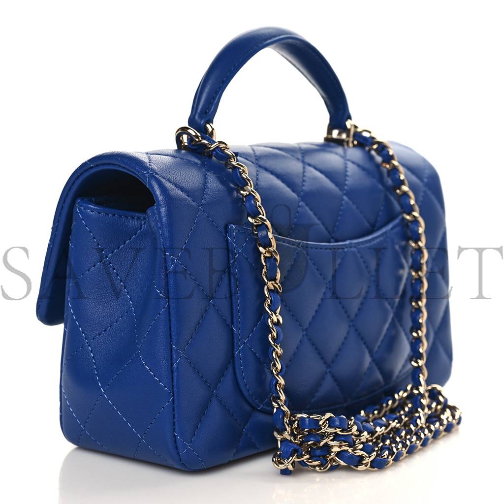 CHANEL LAMBSKIN QUILTED MINI TOP HANDLE RECTANGULAR FLAP BLUE ROSE GOLD HARDWARE (20*12*6cm) CHANEL LAMBSKIN QUILTED MINI TOP HANDLE RECTANGULAR FLAP BLUE ROSE GOLD HARDWARE (20*12*6cm)