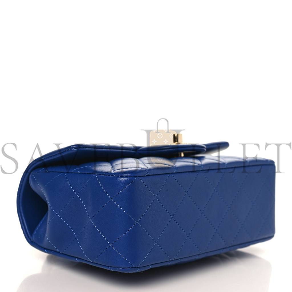 CHANEL LAMBSKIN QUILTED MINI TOP HANDLE RECTANGULAR FLAP BLUE ROSE GOLD HARDWARE (20*12*6cm) CHANEL LAMBSKIN QUILTED MINI TOP HANDLE RECTANGULAR FLAP BLUE ROSE GOLD HARDWARE (20*12*6cm)