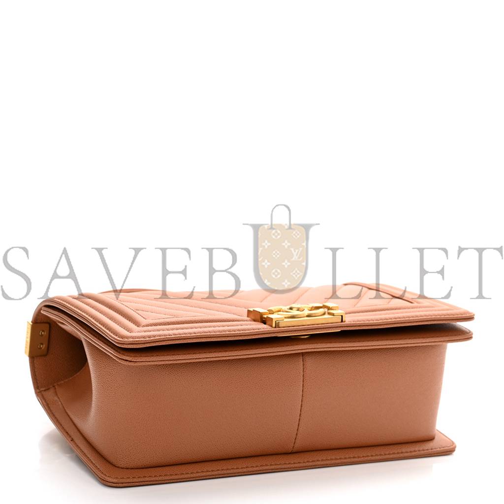 CHANEL CAVIAR CHEVRON QUILTED MEDIUM BOY FLAP BROWN GOLD HARDWARE (25*15*6cm) CHANEL CAVIAR CHEVRON QUILTED MEDIUM BOY FLAP BROWN GOLD HARDWARE (25*15*6cm)