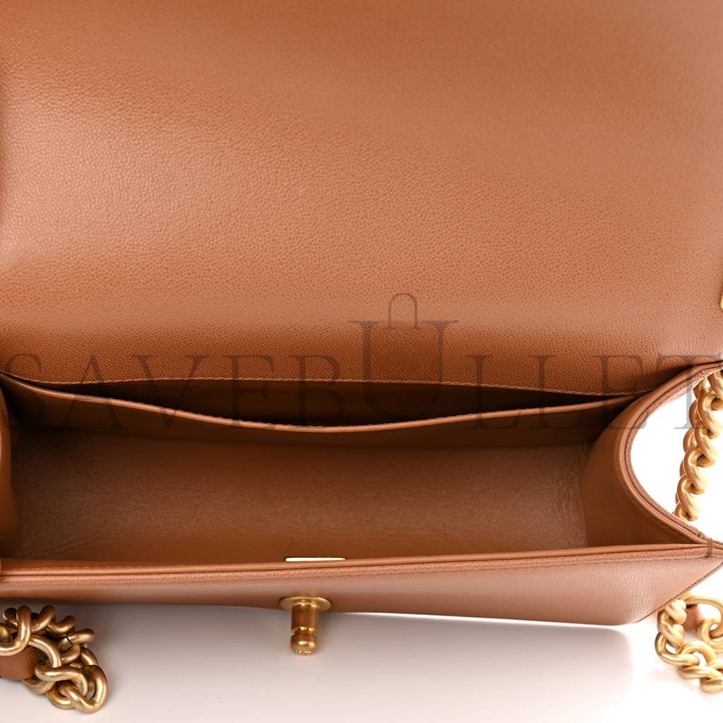 CHANEL CAVIAR CHEVRON QUILTED MEDIUM BOY FLAP BROWN GOLD HARDWARE (25*15*6cm) CHANEL CAVIAR CHEVRON QUILTED MEDIUM BOY FLAP BROWN GOLD HARDWARE (25*15*6cm)