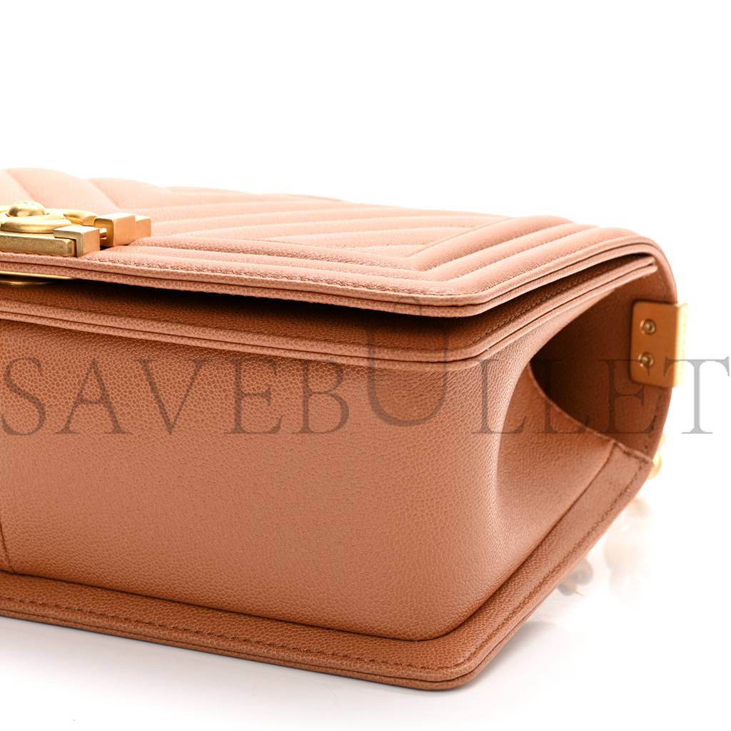 CHANEL CAVIAR CHEVRON QUILTED MEDIUM BOY FLAP BROWN GOLD HARDWARE (25*15*6cm) CHANEL CAVIAR CHEVRON QUILTED MEDIUM BOY FLAP BROWN GOLD HARDWARE (25*15*6cm)