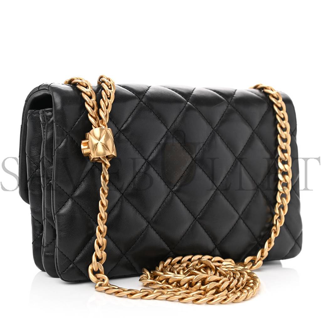 CHANEL LAMBSKIN QUILTED SMALL PILLOW CRUSH FLAP BLACK GOLD HARDWARE (22*13*6cm) CHANEL LAMBSKIN QUILTED SMALL PILLOW CRUSH FLAP BLACK GOLD HARDWARE (22*13*6cm)
