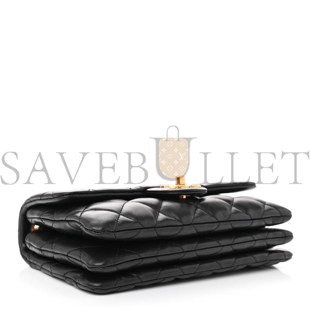 CHANEL LAMBSKIN QUILTED SMALL PILLOW CRUSH FLAP BLACK GOLD HARDWARE (22*13*6cm) CHANEL LAMBSKIN QUILTED SMALL PILLOW CRUSH FLAP BLACK GOLD HARDWARE (22*13*6cm)