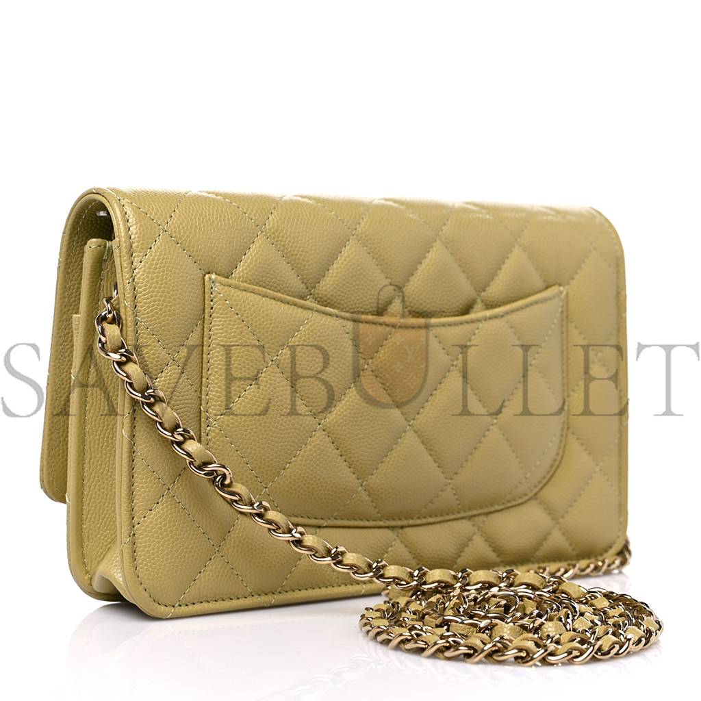 CHANEL CAVIAR QUILTED WALLET ON CHAIN WOC LIGHT GREEN ROSE GOLD HARDWARE (19*11*4cm) CHANEL CAVIAR QUILTED WALLET ON CHAIN WOC LIGHT GREEN ROSE GOLD HARDWARE (19*11*4cm)