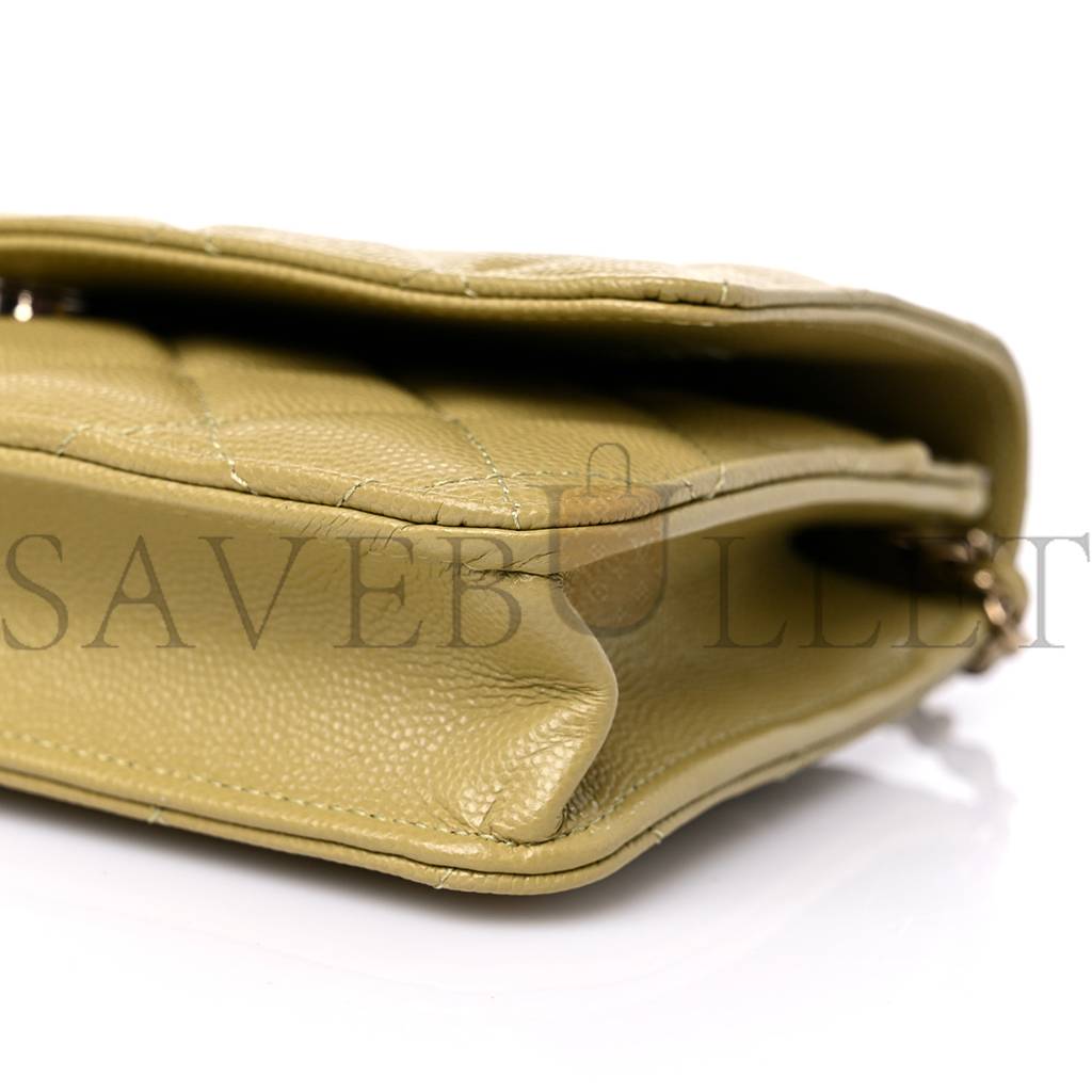 CHANEL CAVIAR QUILTED WALLET ON CHAIN WOC LIGHT GREEN ROSE GOLD HARDWARE (19*11*4cm) CHANEL CAVIAR QUILTED WALLET ON CHAIN WOC LIGHT GREEN ROSE GOLD HARDWARE (19*11*4cm)