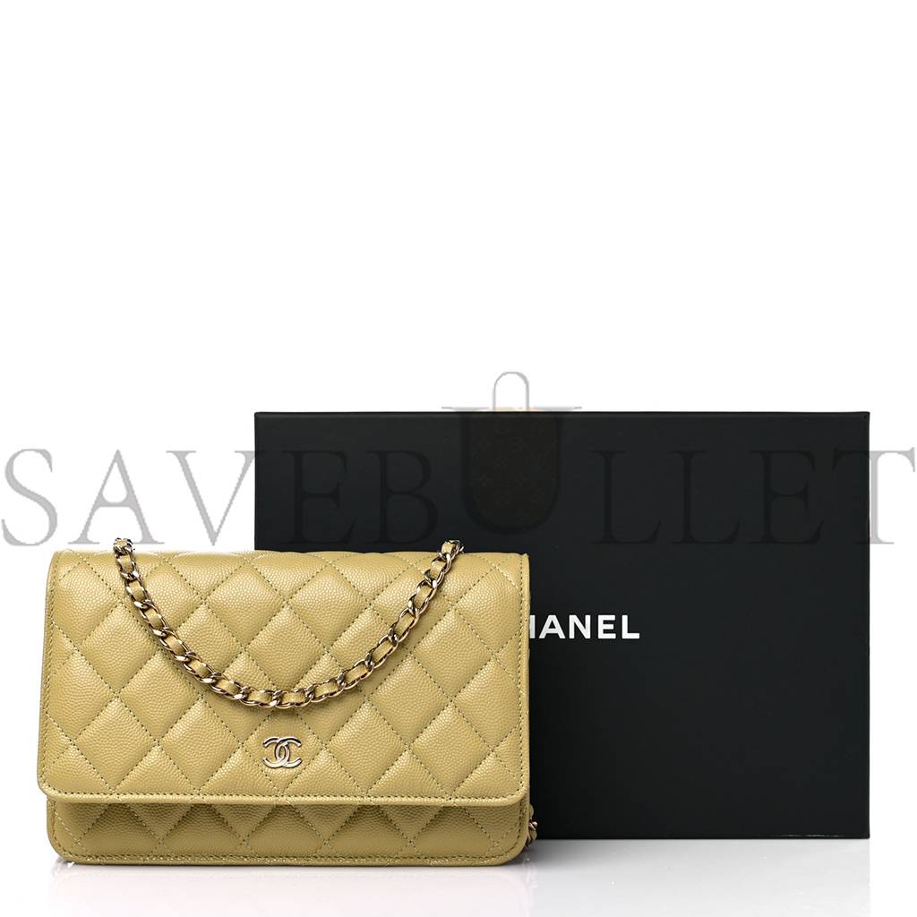 CHANEL CAVIAR QUILTED WALLET ON CHAIN WOC LIGHT GREEN ROSE GOLD HARDWARE (19*11*4cm) CHANEL CAVIAR QUILTED WALLET ON CHAIN WOC LIGHT GREEN ROSE GOLD HARDWARE (19*11*4cm)