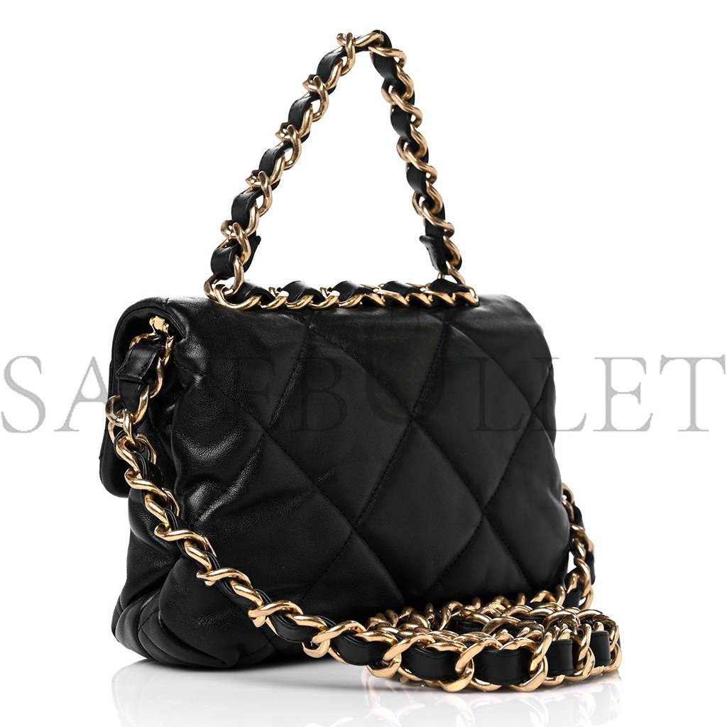CHANEL LAMBSKIN QUILTED CHAIN TOP HANDLE FLAP BLACK GOLD HARDWARE (19*18*3cm) CHANEL LAMBSKIN QUILTED CHAIN TOP HANDLE FLAP BLACK GOLD HARDWARE (19*18*3cm)
