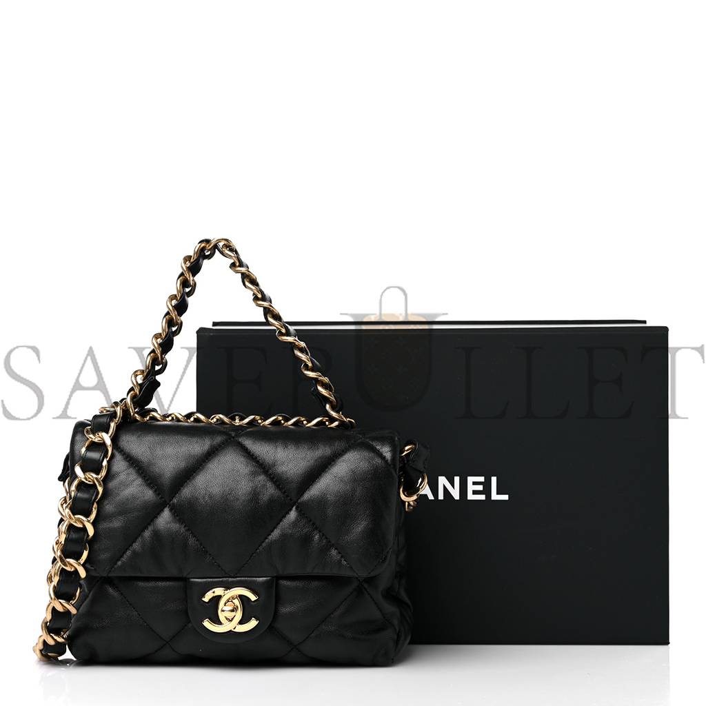 CHANEL LAMBSKIN QUILTED CHAIN TOP HANDLE FLAP BLACK GOLD HARDWARE (19*18*3cm) CHANEL LAMBSKIN QUILTED CHAIN TOP HANDLE FLAP BLACK GOLD HARDWARE (19*18*3cm)