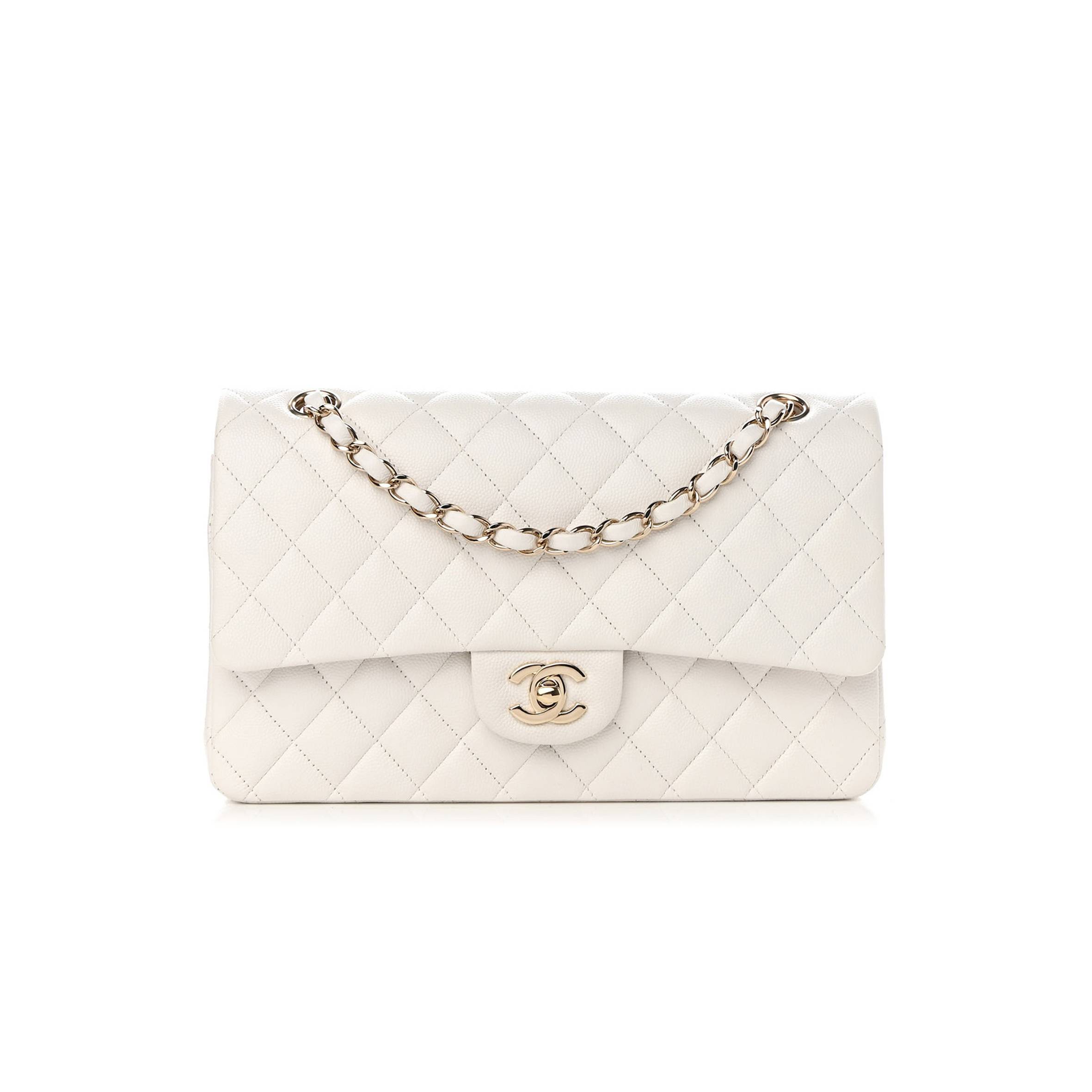 CHANEL CAVIAR QUILTED MEDIUM DOUBLE FLAP WHITE ROSE GOLD HARDWARE (25*15*6cm) CHANEL CAVIAR QUILTED MEDIUM DOUBLE FLAP WHITE ROSE GOLD HARDWARE (25*15*6cm)