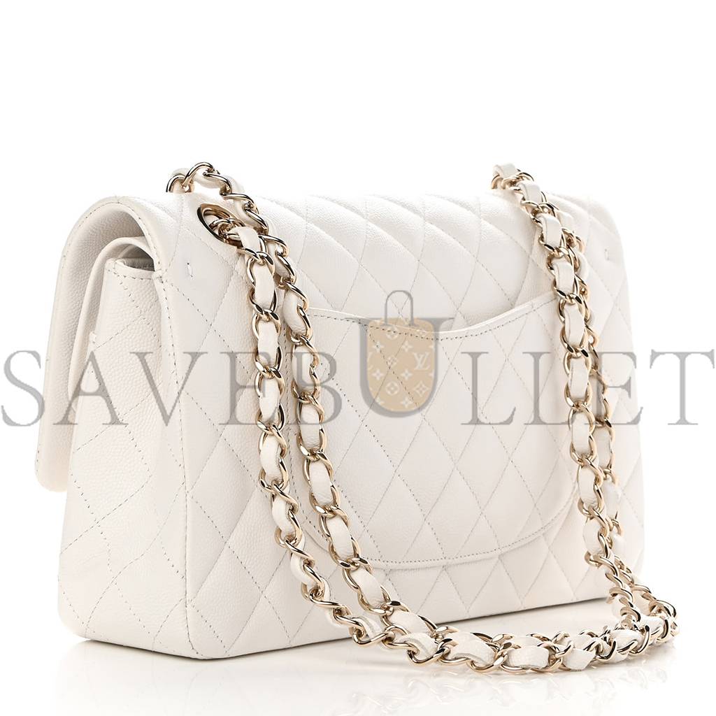 CHANEL CAVIAR QUILTED MEDIUM DOUBLE FLAP WHITE ROSE GOLD HARDWARE (25*15*6cm) CHANEL CAVIAR QUILTED MEDIUM DOUBLE FLAP WHITE ROSE GOLD HARDWARE (25*15*6cm)