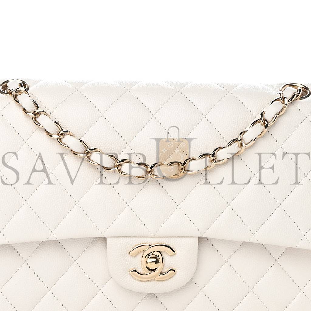 CHANEL CAVIAR QUILTED MEDIUM DOUBLE FLAP WHITE ROSE GOLD HARDWARE (25*15*6cm) CHANEL CAVIAR QUILTED MEDIUM DOUBLE FLAP WHITE ROSE GOLD HARDWARE (25*15*6cm)
