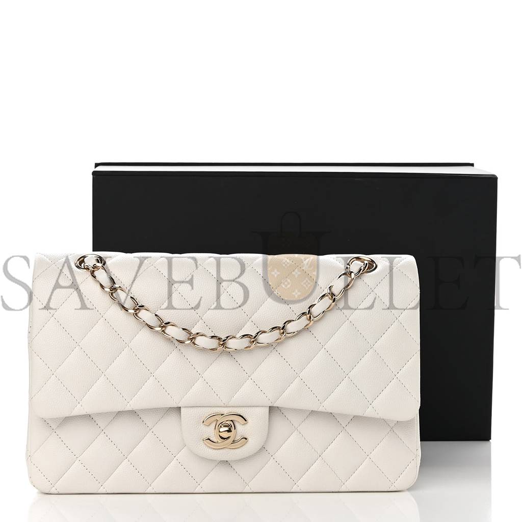 CHANEL CAVIAR QUILTED MEDIUM DOUBLE FLAP WHITE ROSE GOLD HARDWARE (25*15*6cm) CHANEL CAVIAR QUILTED MEDIUM DOUBLE FLAP WHITE ROSE GOLD HARDWARE (25*15*6cm)
