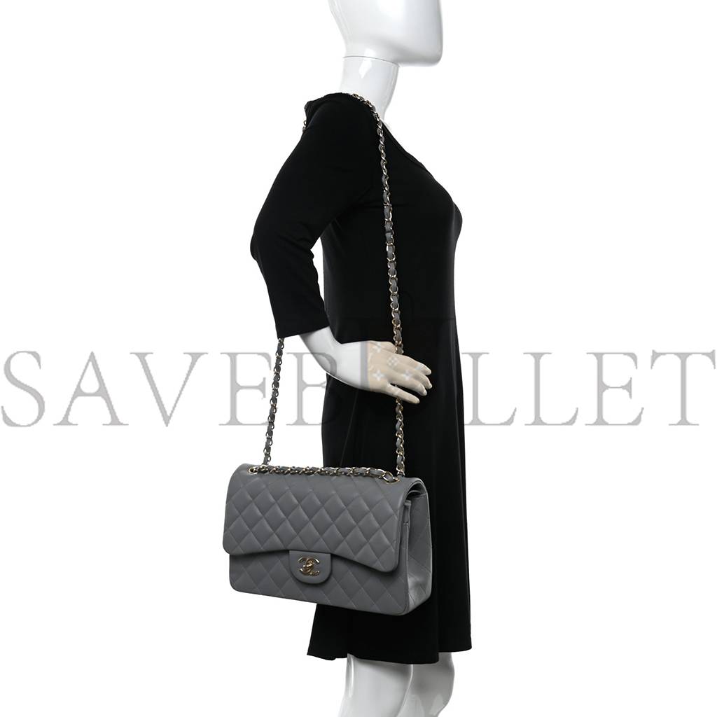 CHANEL CAVIAR QUILTED JUMBO DOUBLE FLAP GREY ROSE GOLD HARDWARE (30*19*8cm) CHANEL CAVIAR QUILTED JUMBO DOUBLE FLAP GREY ROSE GOLD HARDWARE (30*19*8cm)
