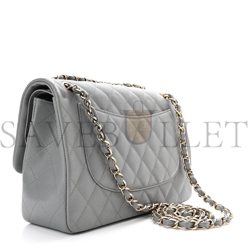 CHANEL CAVIAR QUILTED JUMBO DOUBLE FLAP GREY ROSE GOLD HARDWARE (30*19*8cm) CHANEL CAVIAR QUILTED JUMBO DOUBLE FLAP GREY ROSE GOLD HARDWARE (30*19*8cm)
