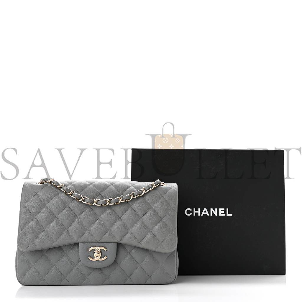 CHANEL CAVIAR QUILTED JUMBO DOUBLE FLAP GREY ROSE GOLD HARDWARE (30*19*8cm) CHANEL CAVIAR QUILTED JUMBO DOUBLE FLAP GREY ROSE GOLD HARDWARE (30*19*8cm)