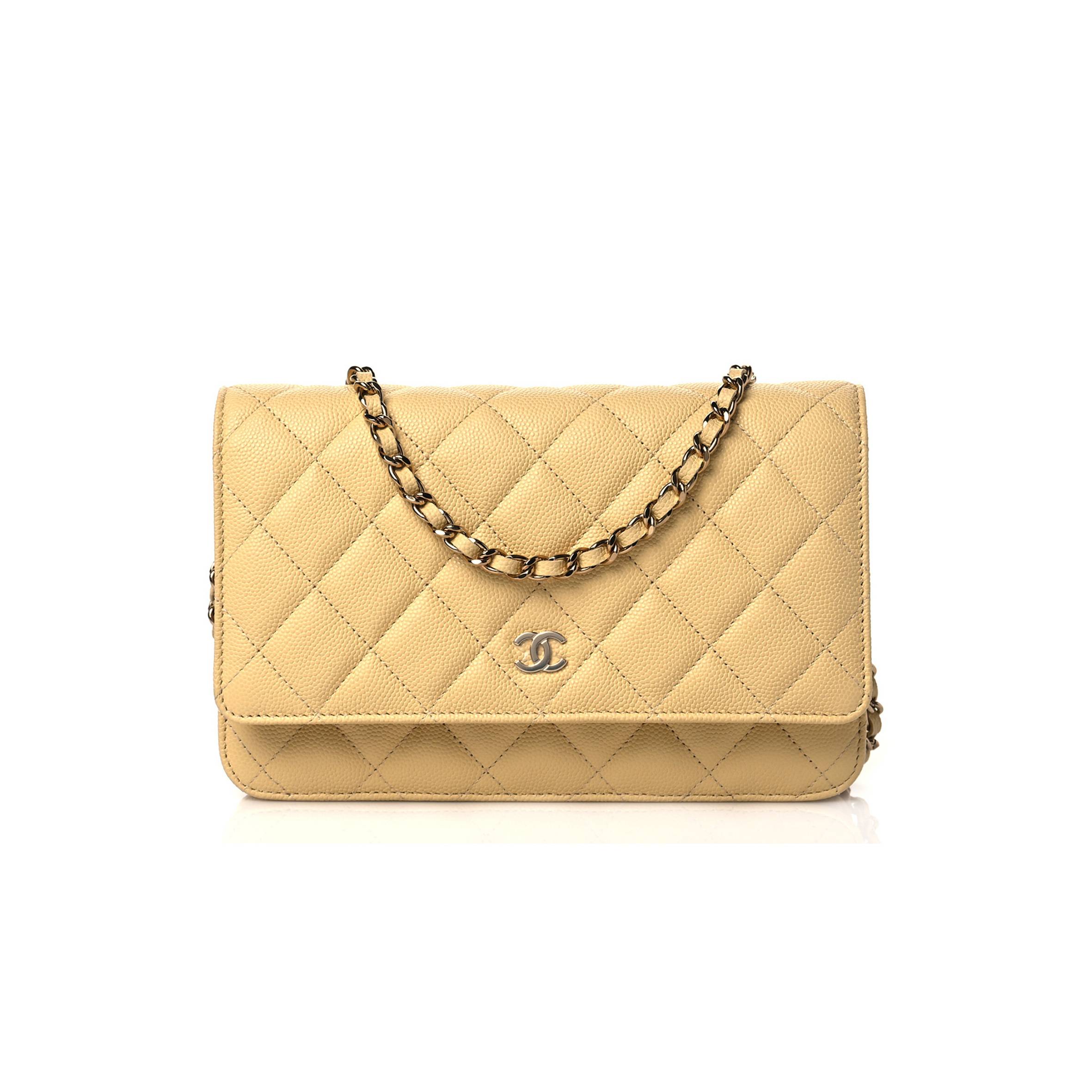 CHANEL CAVIAR QUILTED WALLET ON CHAIN WOC LIGHT YELLOW ROSE GOLD HARDWARE (19*12*3cm) CHANEL CAVIAR QUILTED WALLET ON CHAIN WOC LIGHT YELLOW ROSE GOLD HARDWARE (19*12*3cm)