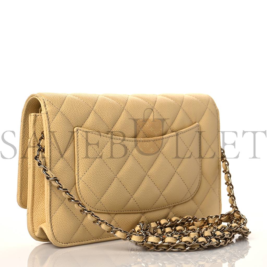 CHANEL CAVIAR QUILTED WALLET ON CHAIN WOC LIGHT YELLOW ROSE GOLD HARDWARE (19*12*3cm) CHANEL CAVIAR QUILTED WALLET ON CHAIN WOC LIGHT YELLOW ROSE GOLD HARDWARE (19*12*3cm)