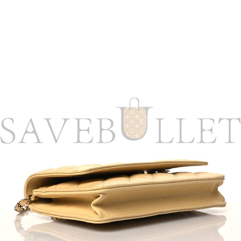 CHANEL CAVIAR QUILTED WALLET ON CHAIN WOC LIGHT YELLOW ROSE GOLD HARDWARE (19*12*3cm) CHANEL CAVIAR QUILTED WALLET ON CHAIN WOC LIGHT YELLOW ROSE GOLD HARDWARE (19*12*3cm)