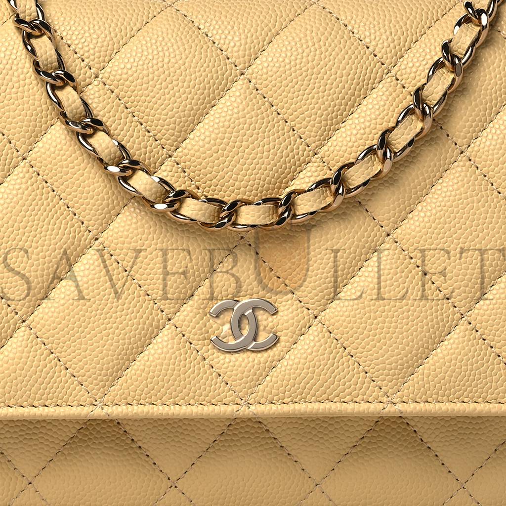 CHANEL CAVIAR QUILTED WALLET ON CHAIN WOC LIGHT YELLOW ROSE GOLD HARDWARE (19*12*3cm) CHANEL CAVIAR QUILTED WALLET ON CHAIN WOC LIGHT YELLOW ROSE GOLD HARDWARE (19*12*3cm)