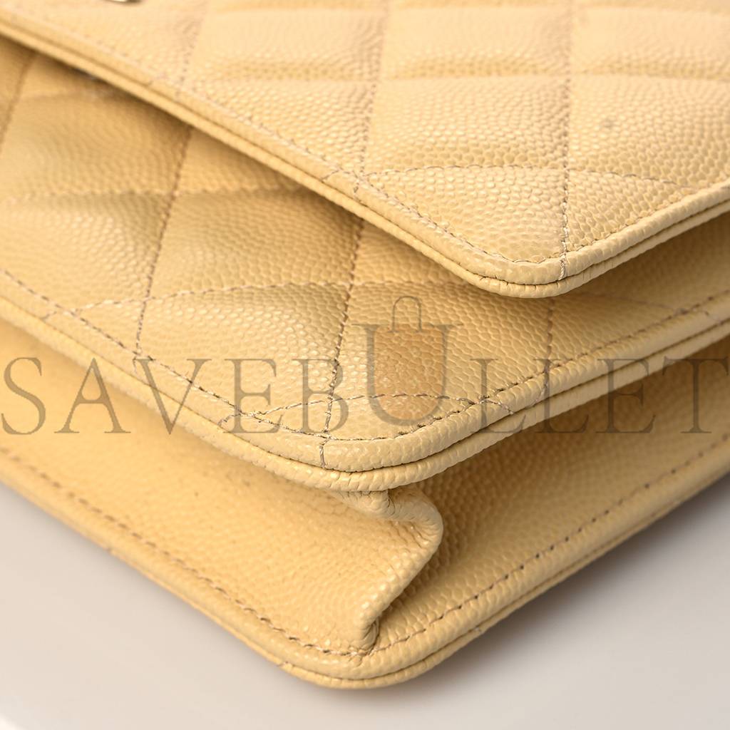 CHANEL CAVIAR QUILTED WALLET ON CHAIN WOC LIGHT YELLOW ROSE GOLD HARDWARE (19*12*3cm) CHANEL CAVIAR QUILTED WALLET ON CHAIN WOC LIGHT YELLOW ROSE GOLD HARDWARE (19*12*3cm)