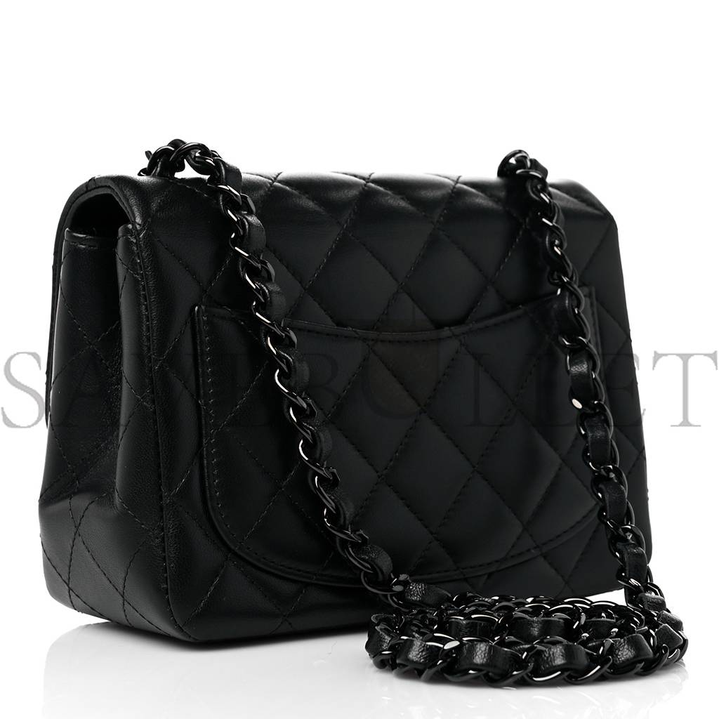 CHANEL LAMBSKIN QUILTED MINI SQUARE FLAP SO BLACK SILVER HARDWARE (17*12*7cm) CHANEL LAMBSKIN QUILTED MINI SQUARE FLAP SO BLACK SILVER HARDWARE (17*12*7cm)