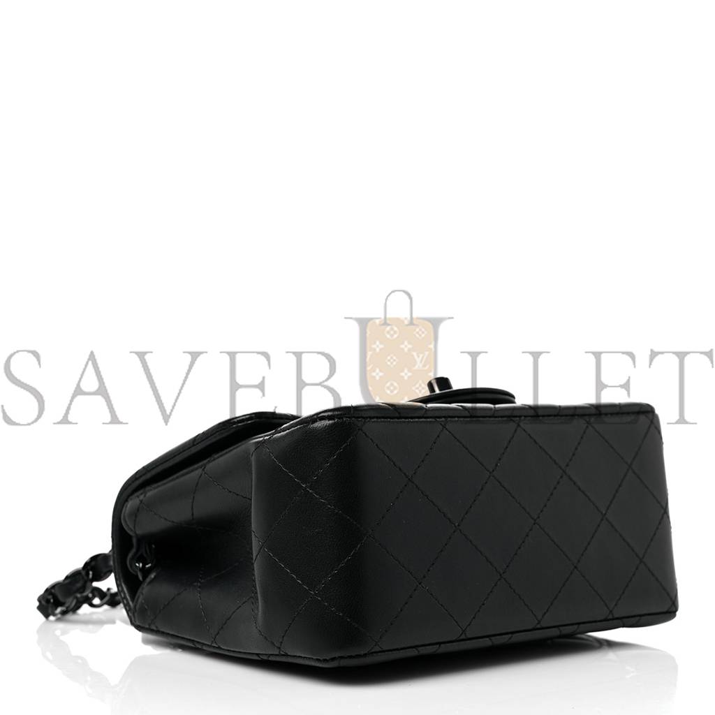 CHANEL LAMBSKIN QUILTED MINI SQUARE FLAP SO BLACK SILVER HARDWARE (17*12*7cm) CHANEL LAMBSKIN QUILTED MINI SQUARE FLAP SO BLACK SILVER HARDWARE (17*12*7cm)