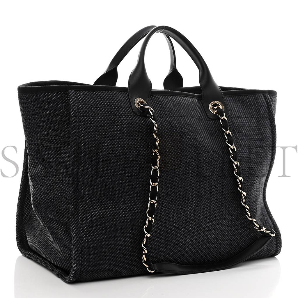 CHANEL MIXED FIBERS CALFSKIN MEDIUM DEAUVILLE TOTE BLUE (38*30*20cm) CHANEL MIXED FIBERS CALFSKIN MEDIUM DEAUVILLE TOTE BLUE (38*30*20cm)