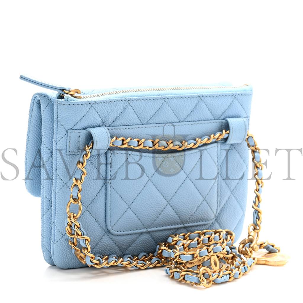 CHANEL SHINY CAVIAR PICK ME UP FLAP BELT BAG LIGHT BLUE GOLD HARDWARE (17*13*3cm) CHANEL SHINY CAVIAR PICK ME UP FLAP BELT BAG LIGHT BLUE GOLD HARDWARE (17*13*3cm)