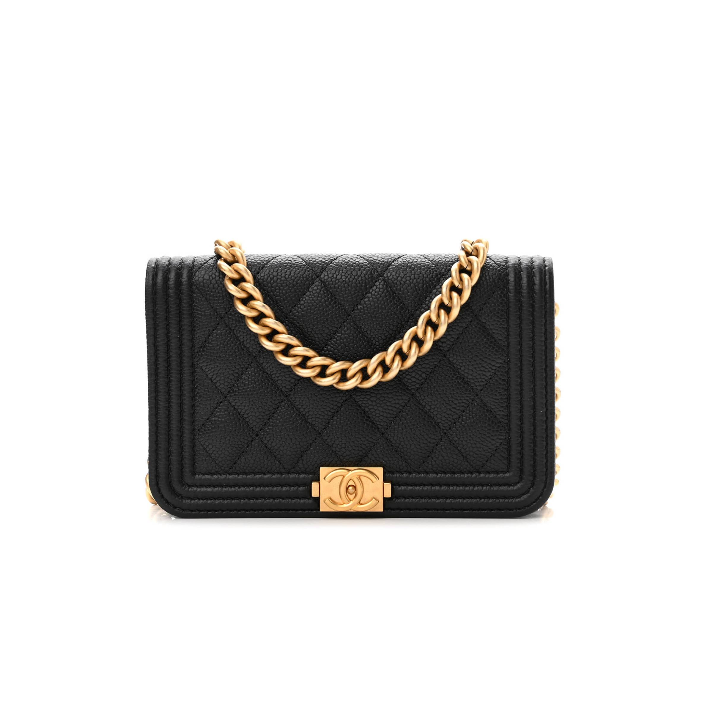 CHANEL CAVIAR QUILTED BOY WALLET ON CHAIN WOC BLACK GOLD HARDWARE (19*13*5cm) CHANEL CAVIAR QUILTED BOY WALLET ON CHAIN WOC BLACK GOLD HARDWARE (19*13*5cm)