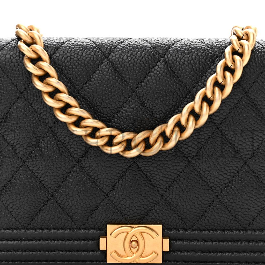 CHANEL CAVIAR QUILTED BOY WALLET ON CHAIN WOC BLACK GOLD HARDWARE (19*13*5cm) CHANEL CAVIAR QUILTED BOY WALLET ON CHAIN WOC BLACK GOLD HARDWARE (19*13*5cm)