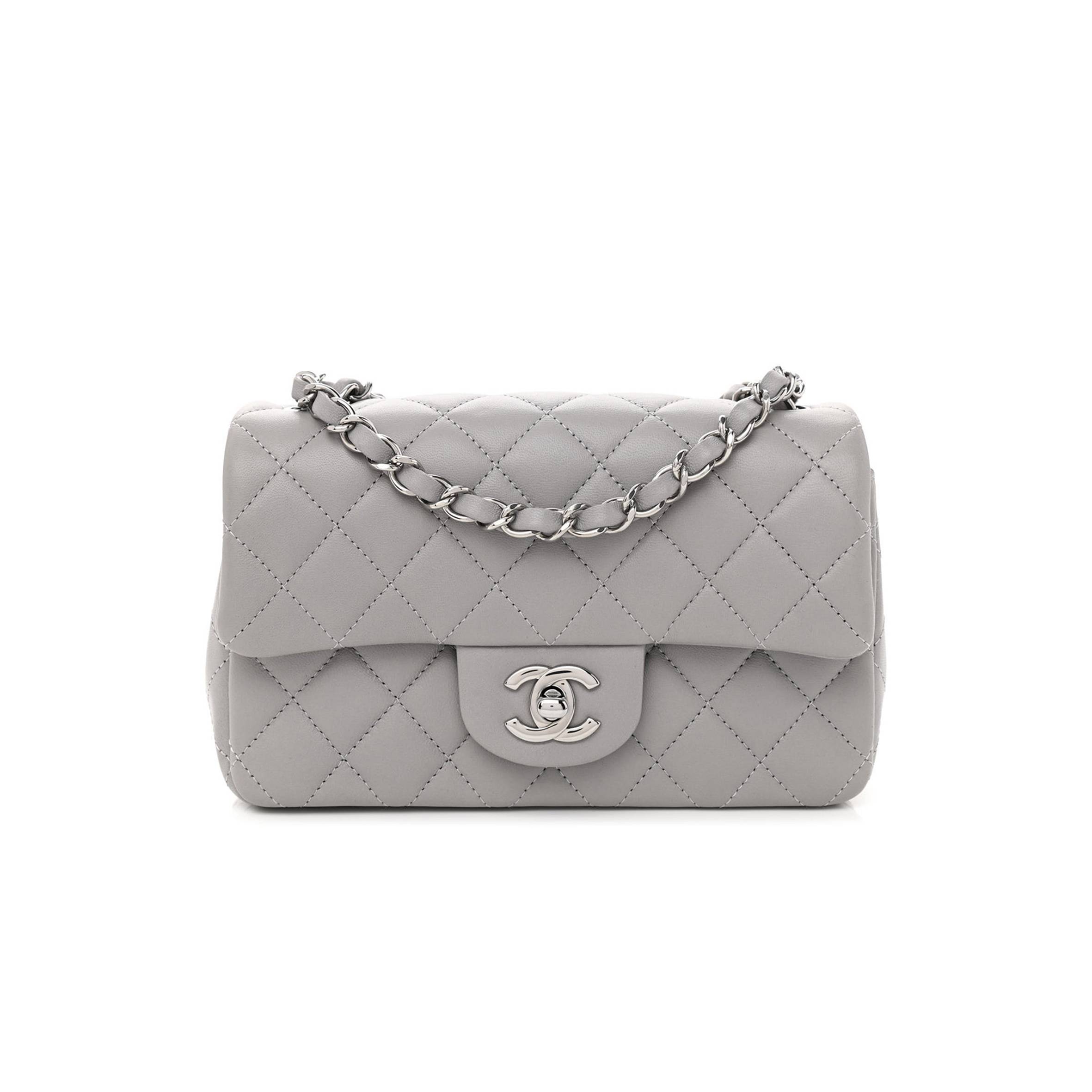 CHANEL LAMBSKIN QUILTED MINI RECTANGULAR FLAP GREY SILVER HARDWARE (20*12*6cm) CHANEL LAMBSKIN QUILTED MINI RECTANGULAR FLAP GREY SILVER HARDWARE (20*12*6cm)