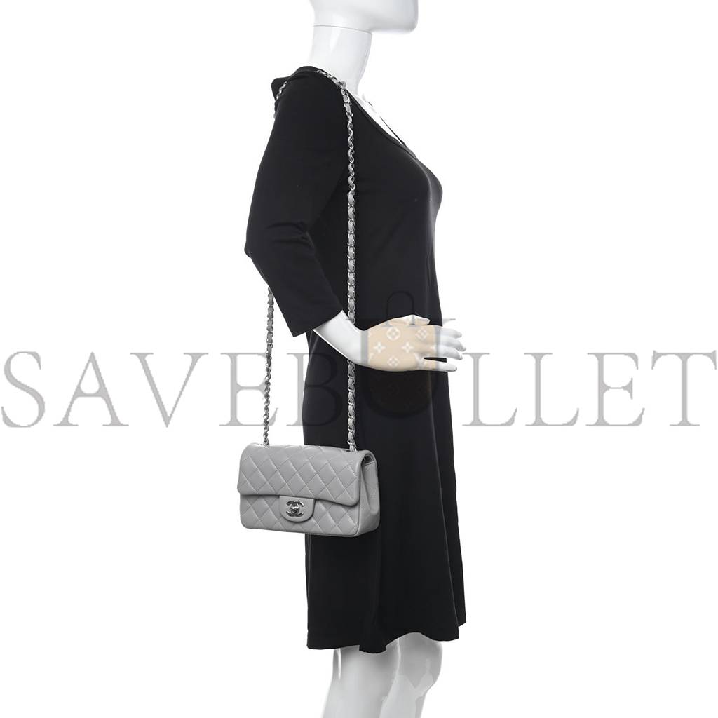 CHANEL LAMBSKIN QUILTED MINI RECTANGULAR FLAP GREY SILVER HARDWARE (20*12*6cm) CHANEL LAMBSKIN QUILTED MINI RECTANGULAR FLAP GREY SILVER HARDWARE (20*12*6cm)
