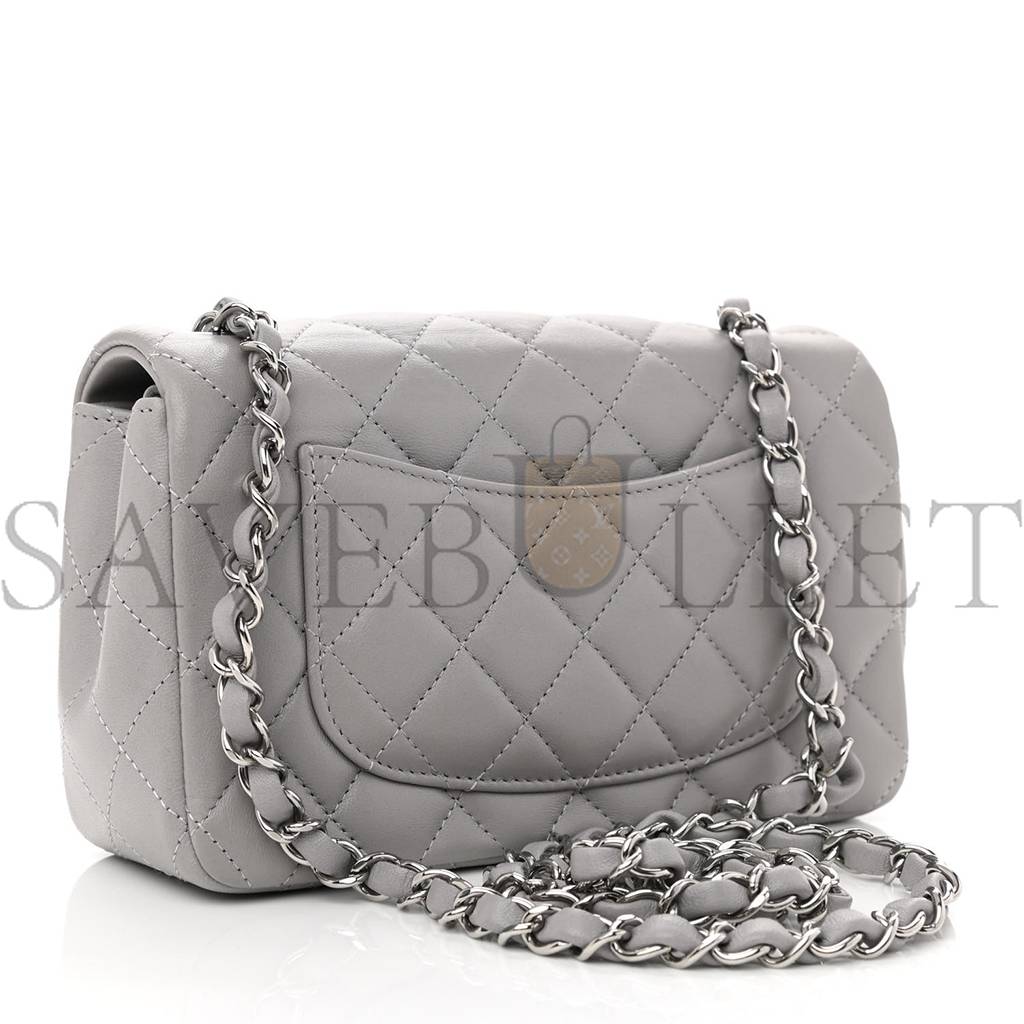 CHANEL LAMBSKIN QUILTED MINI RECTANGULAR FLAP GREY SILVER HARDWARE (20*12*6cm) CHANEL LAMBSKIN QUILTED MINI RECTANGULAR FLAP GREY SILVER HARDWARE (20*12*6cm)