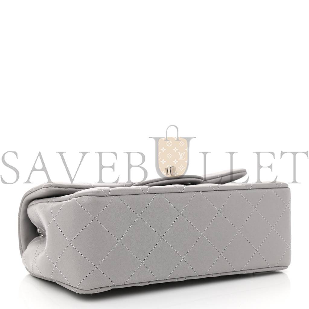 CHANEL LAMBSKIN QUILTED MINI RECTANGULAR FLAP GREY SILVER HARDWARE (20*12*6cm) CHANEL LAMBSKIN QUILTED MINI RECTANGULAR FLAP GREY SILVER HARDWARE (20*12*6cm)