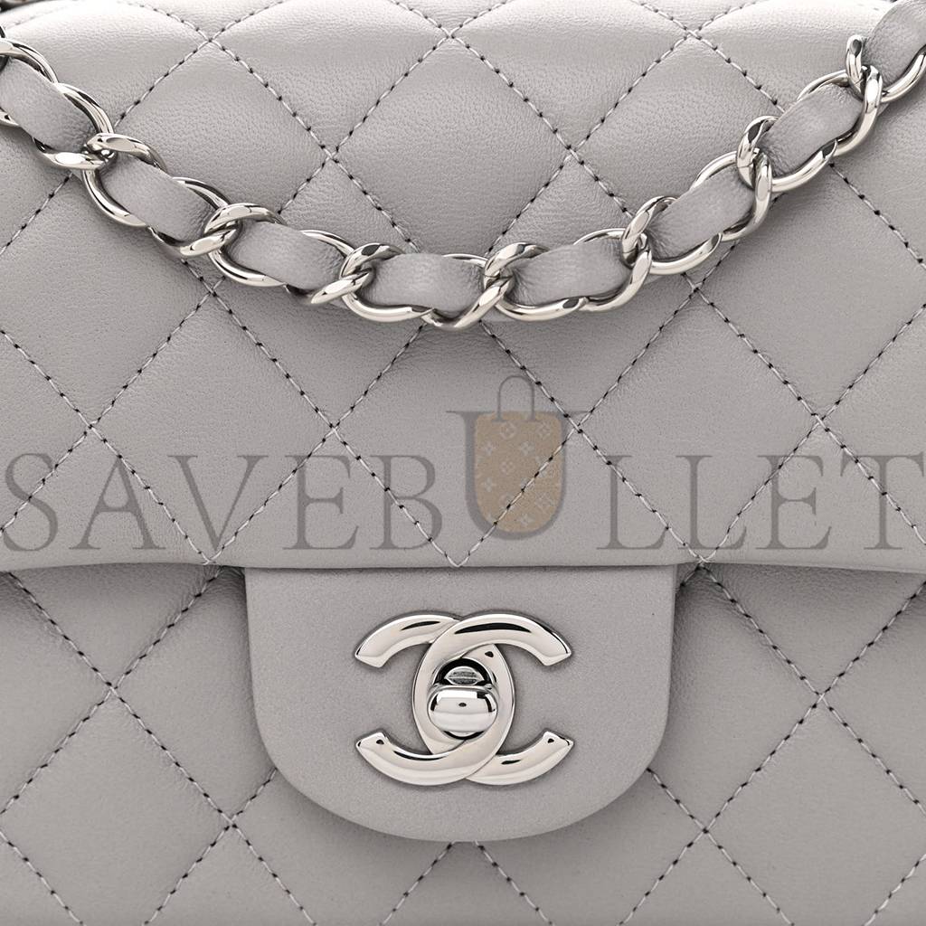 CHANEL LAMBSKIN QUILTED MINI RECTANGULAR FLAP GREY SILVER HARDWARE (20*12*6cm) CHANEL LAMBSKIN QUILTED MINI RECTANGULAR FLAP GREY SILVER HARDWARE (20*12*6cm)