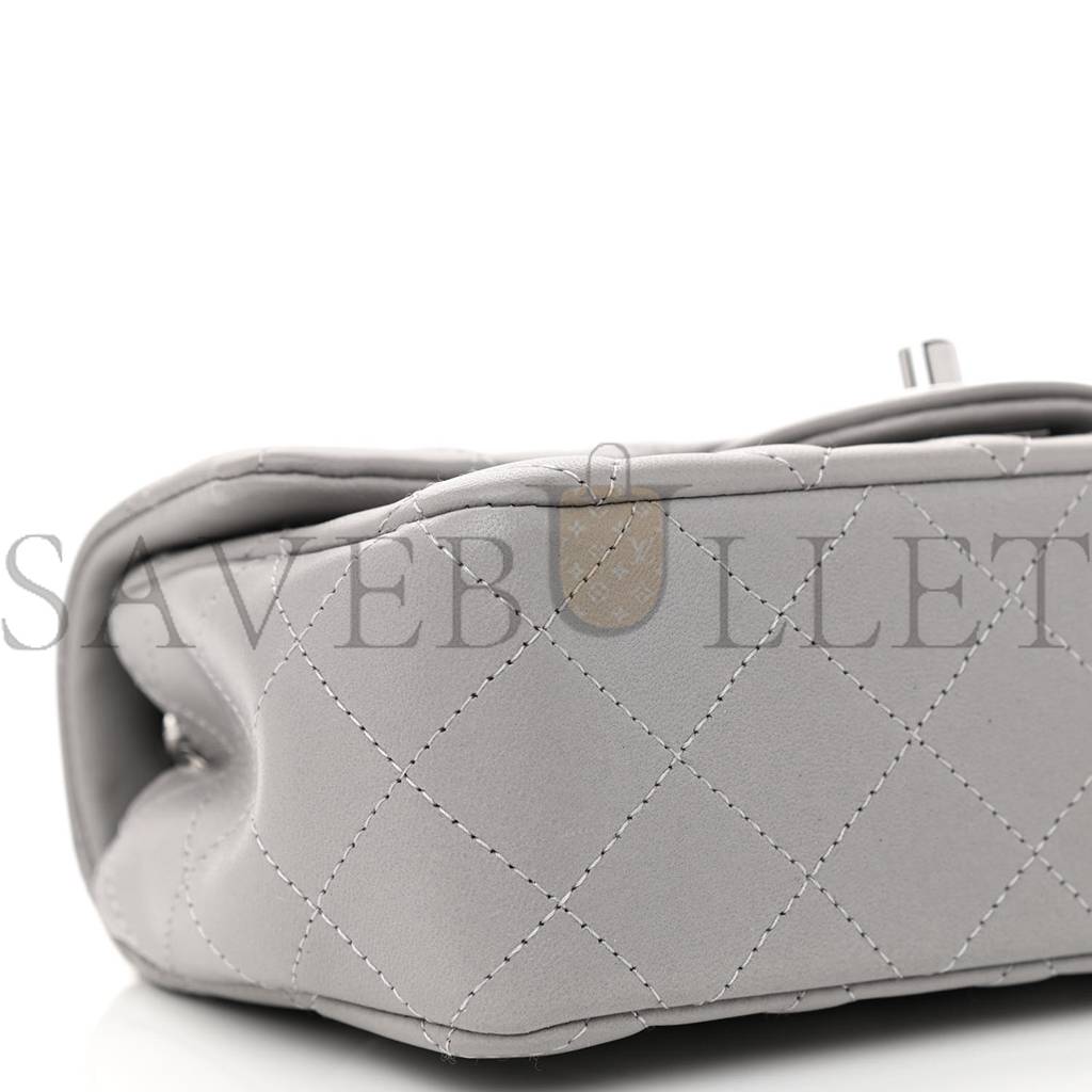 CHANEL LAMBSKIN QUILTED MINI RECTANGULAR FLAP GREY SILVER HARDWARE (20*12*6cm) CHANEL LAMBSKIN QUILTED MINI RECTANGULAR FLAP GREY SILVER HARDWARE (20*12*6cm)