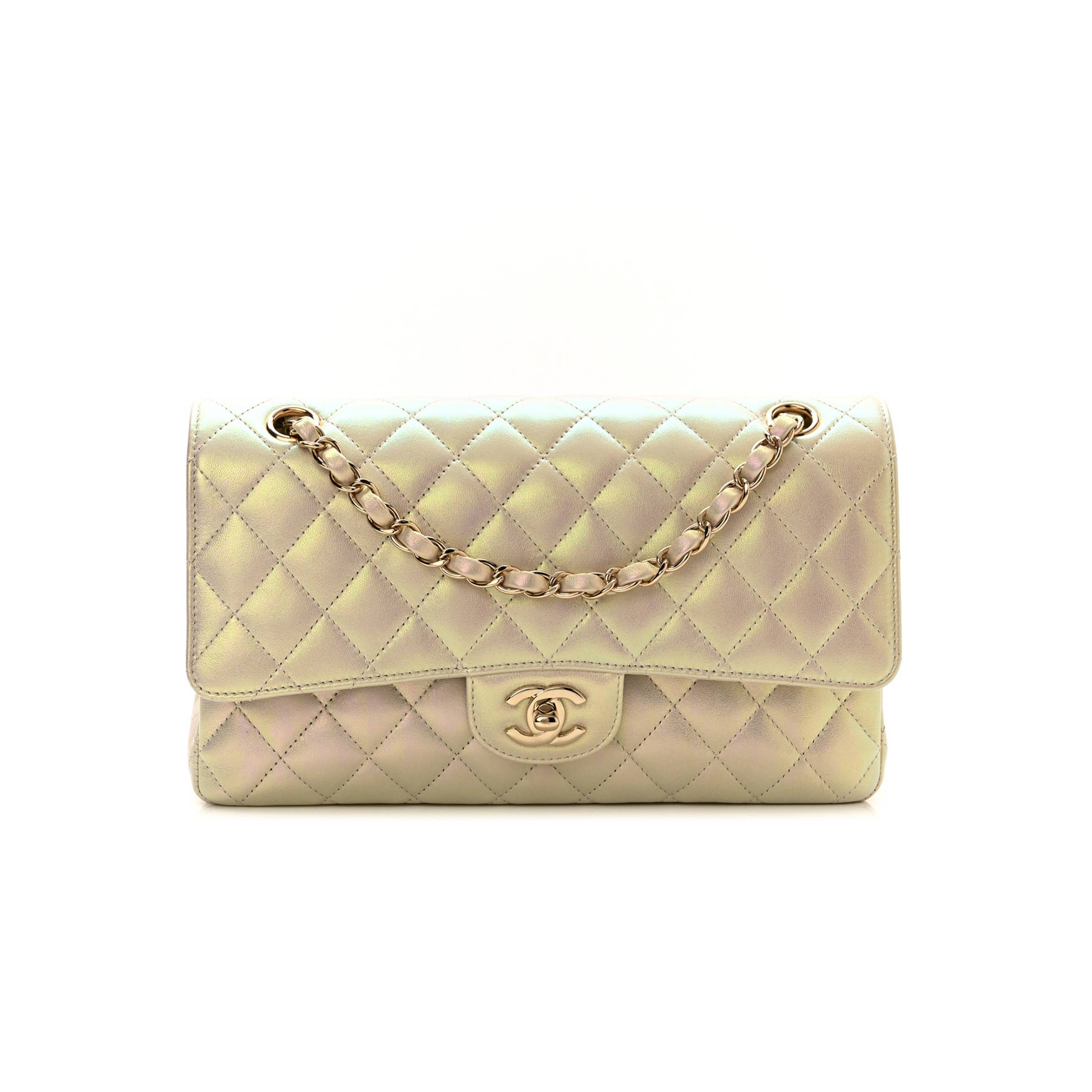 CHANEL IRIDESCENT LAMBSKIN QUILTED MEDIUM DOUBLE FLAP IVORY ROSE GOLD HARDWARE (25*15*6cm) CHANEL IRIDESCENT LAMBSKIN QUILTED MEDIUM DOUBLE FLAP IVORY ROSE GOLD HARDWARE (25*15*6cm)