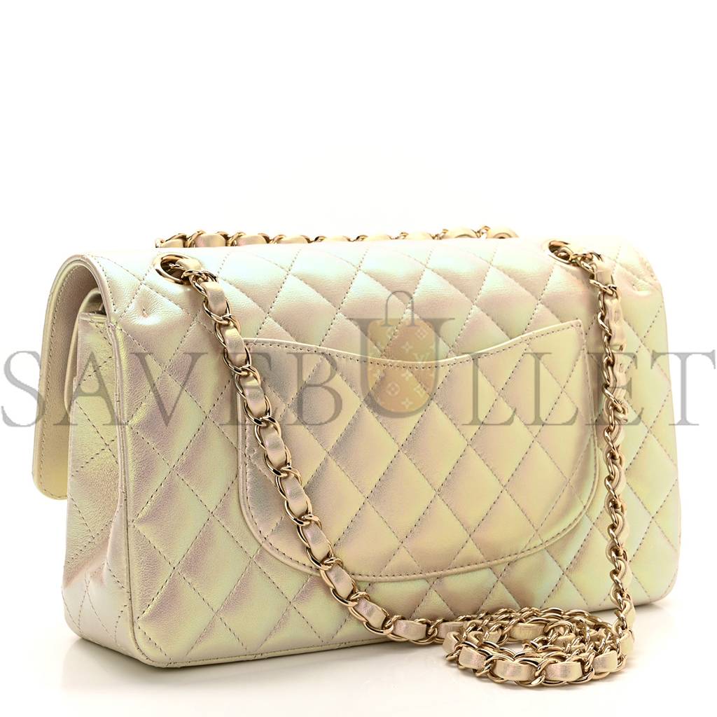 CHANEL IRIDESCENT LAMBSKIN QUILTED MEDIUM DOUBLE FLAP IVORY ROSE GOLD HARDWARE (25*15*6cm) CHANEL IRIDESCENT LAMBSKIN QUILTED MEDIUM DOUBLE FLAP IVORY ROSE GOLD HARDWARE (25*15*6cm)