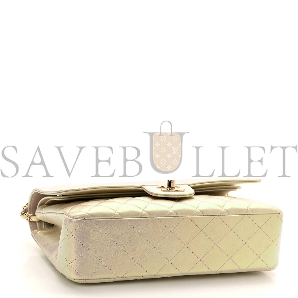 CHANEL IRIDESCENT LAMBSKIN QUILTED MEDIUM DOUBLE FLAP IVORY ROSE GOLD HARDWARE (25*15*6cm) CHANEL IRIDESCENT LAMBSKIN QUILTED MEDIUM DOUBLE FLAP IVORY ROSE GOLD HARDWARE (25*15*6cm)