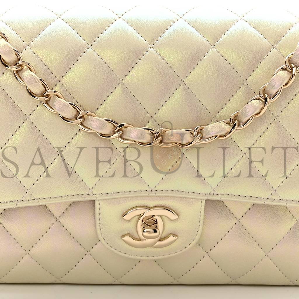 CHANEL IRIDESCENT LAMBSKIN QUILTED MEDIUM DOUBLE FLAP IVORY ROSE GOLD HARDWARE (25*15*6cm) CHANEL IRIDESCENT LAMBSKIN QUILTED MEDIUM DOUBLE FLAP IVORY ROSE GOLD HARDWARE (25*15*6cm)