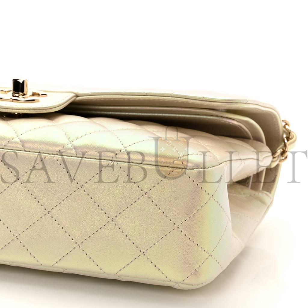 CHANEL IRIDESCENT LAMBSKIN QUILTED MEDIUM DOUBLE FLAP IVORY ROSE GOLD HARDWARE (25*15*6cm) CHANEL IRIDESCENT LAMBSKIN QUILTED MEDIUM DOUBLE FLAP IVORY ROSE GOLD HARDWARE (25*15*6cm)