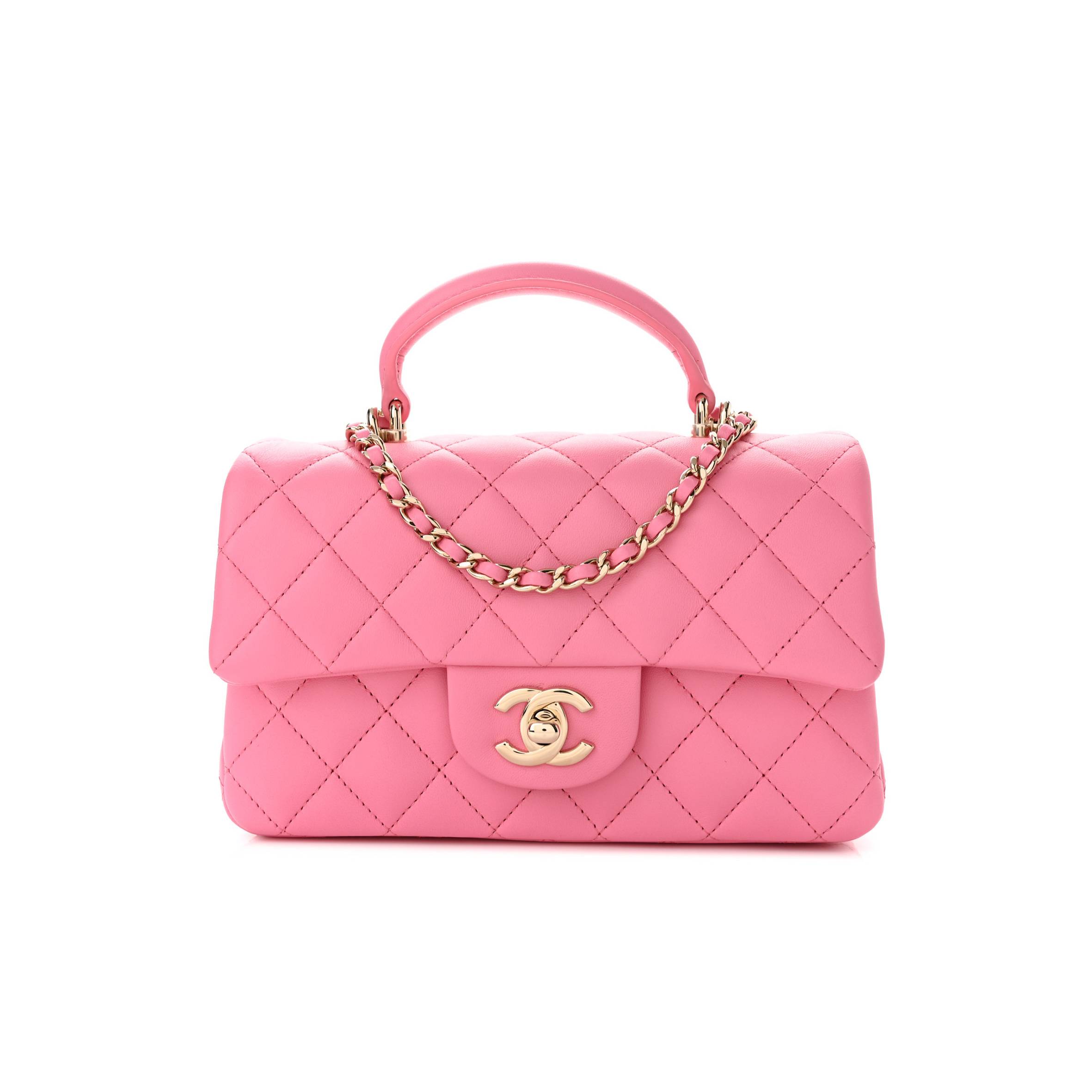 CHANEL LAMBSKIN QUILTED MINI TOP HANDLE RECTANGULAR FLAP PINK ROSE GOLD HARDWARE (20*12*6cm) CHANEL LAMBSKIN QUILTED MINI TOP HANDLE RECTANGULAR FLAP PINK ROSE GOLD HARDWARE (20*12*6cm)
