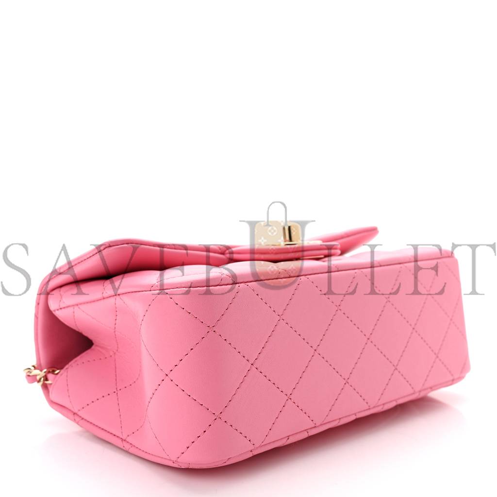 CHANEL LAMBSKIN QUILTED MINI TOP HANDLE RECTANGULAR FLAP PINK ROSE GOLD HARDWARE (20*12*6cm) CHANEL LAMBSKIN QUILTED MINI TOP HANDLE RECTANGULAR FLAP PINK ROSE GOLD HARDWARE (20*12*6cm)