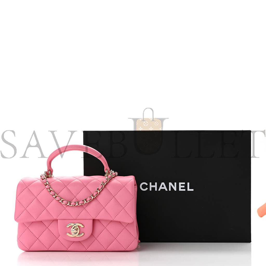 CHANEL LAMBSKIN QUILTED MINI TOP HANDLE RECTANGULAR FLAP PINK ROSE GOLD HARDWARE (20*12*6cm) CHANEL LAMBSKIN QUILTED MINI TOP HANDLE RECTANGULAR FLAP PINK ROSE GOLD HARDWARE (20*12*6cm)