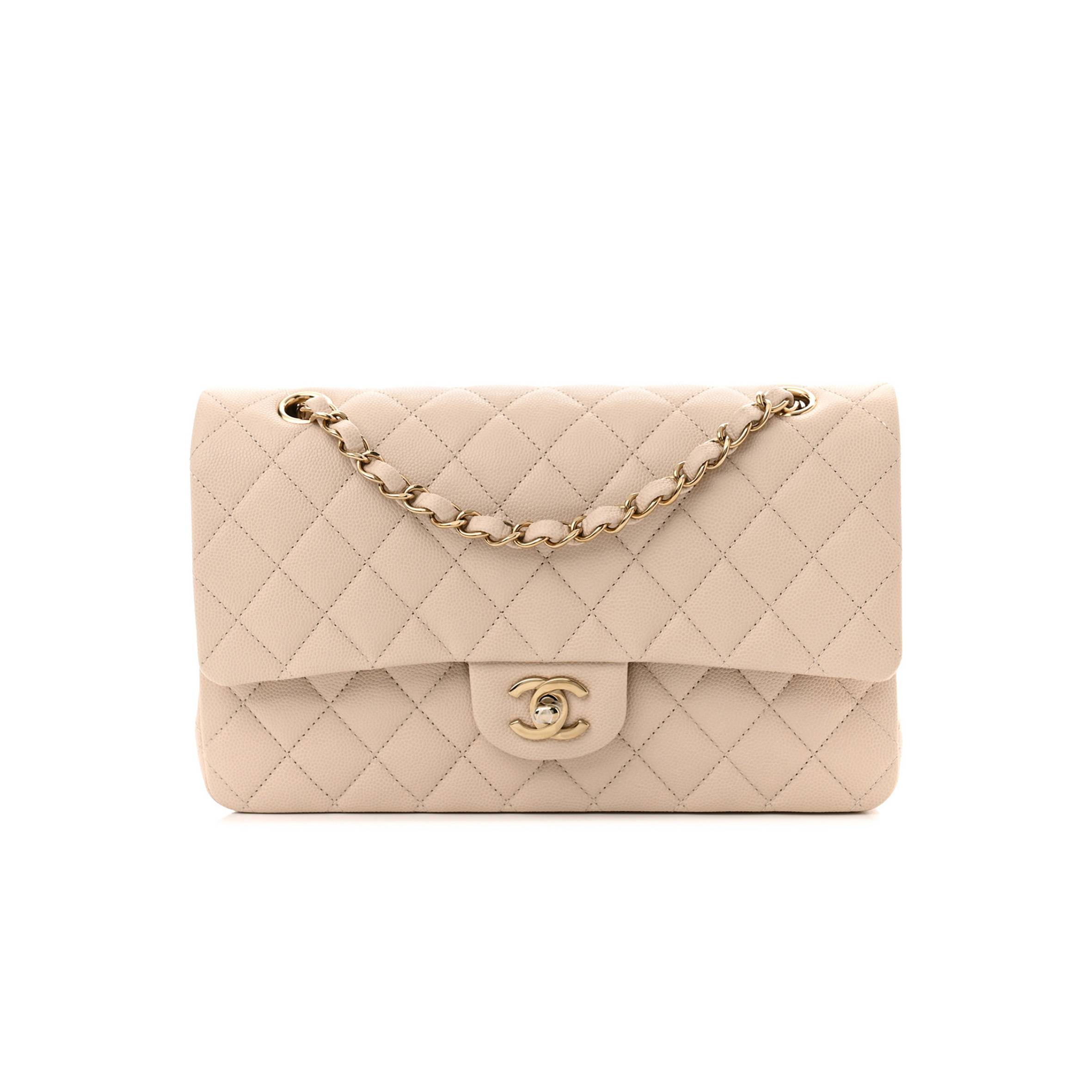 CHANEL CAVIAR QUILTED MEDIUM DOUBLE FLAP LIGHT BEIGE GOLD HARDWARE (25*15*6cm) CHANEL CAVIAR QUILTED MEDIUM DOUBLE FLAP LIGHT BEIGE GOLD HARDWARE (25*15*6cm)