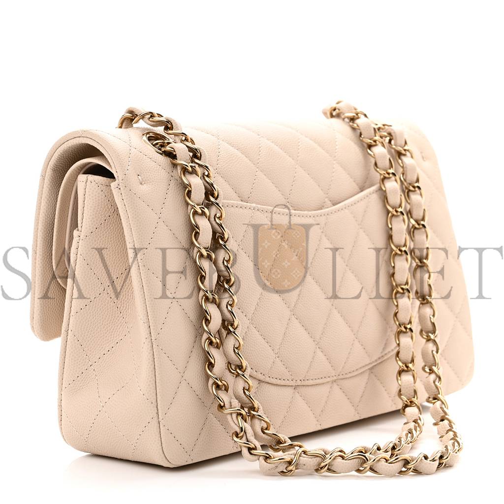 CHANEL CAVIAR QUILTED MEDIUM DOUBLE FLAP LIGHT BEIGE GOLD HARDWARE (25*15*6cm) CHANEL CAVIAR QUILTED MEDIUM DOUBLE FLAP LIGHT BEIGE GOLD HARDWARE (25*15*6cm)